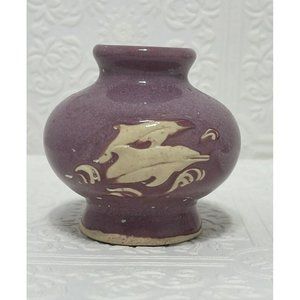 Dolphin Small Raku Art Pottery Vase - Small Size - Purple mauve Color